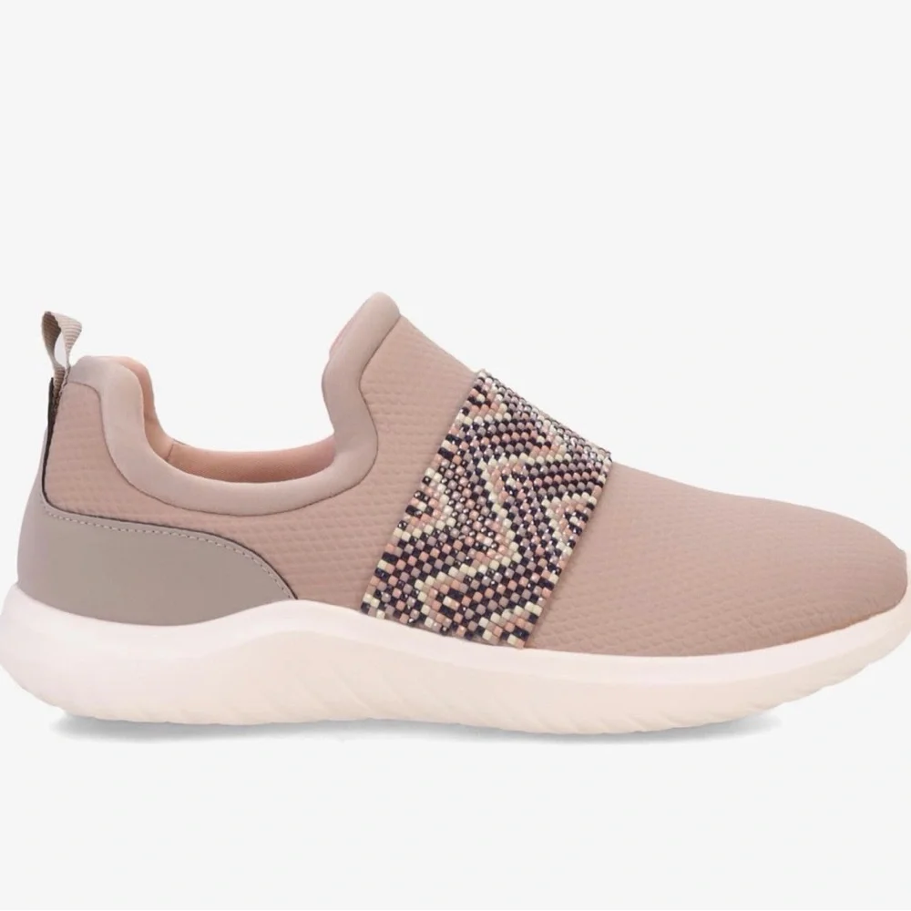 Clarks Slip-On Athletic Sneaker in Blush Pink with Multicolor Beaded Strap - Picture 3 of 12